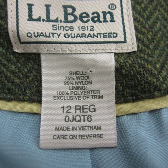 Vintage L.L. Bean Womens 12 Green Herringbone Wool LS Blazer Jacket M Equestrian - Picture 3 of 10